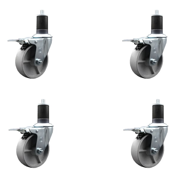 4'' Semi Steel Swivel 1-5/8'' Expanding Stem Caster Set Total Lock Brake, 4PK